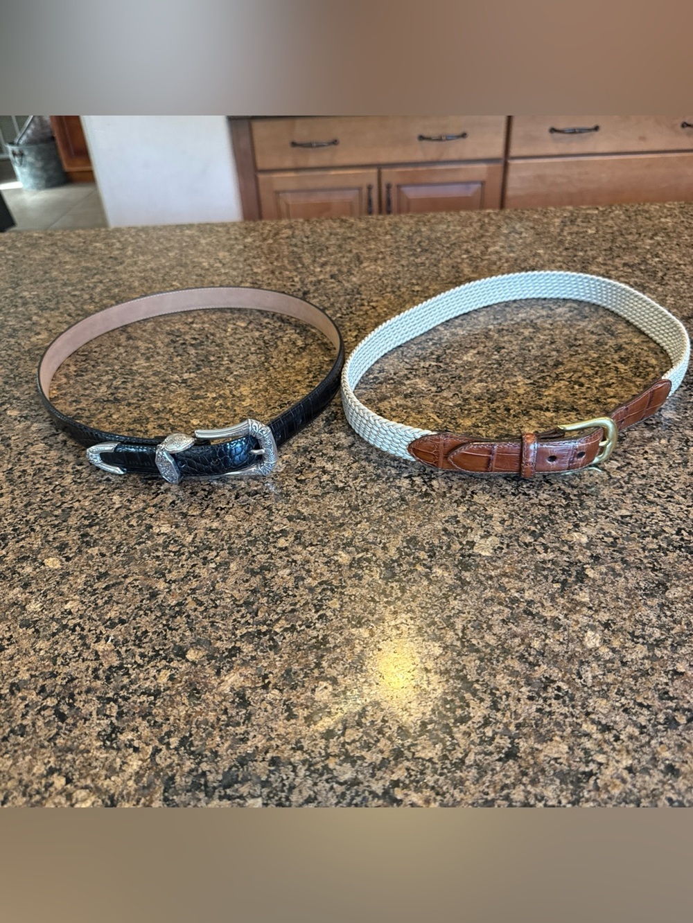 Brighton s/2 Belts - Black Croc & Cream Woven with Brown Trim